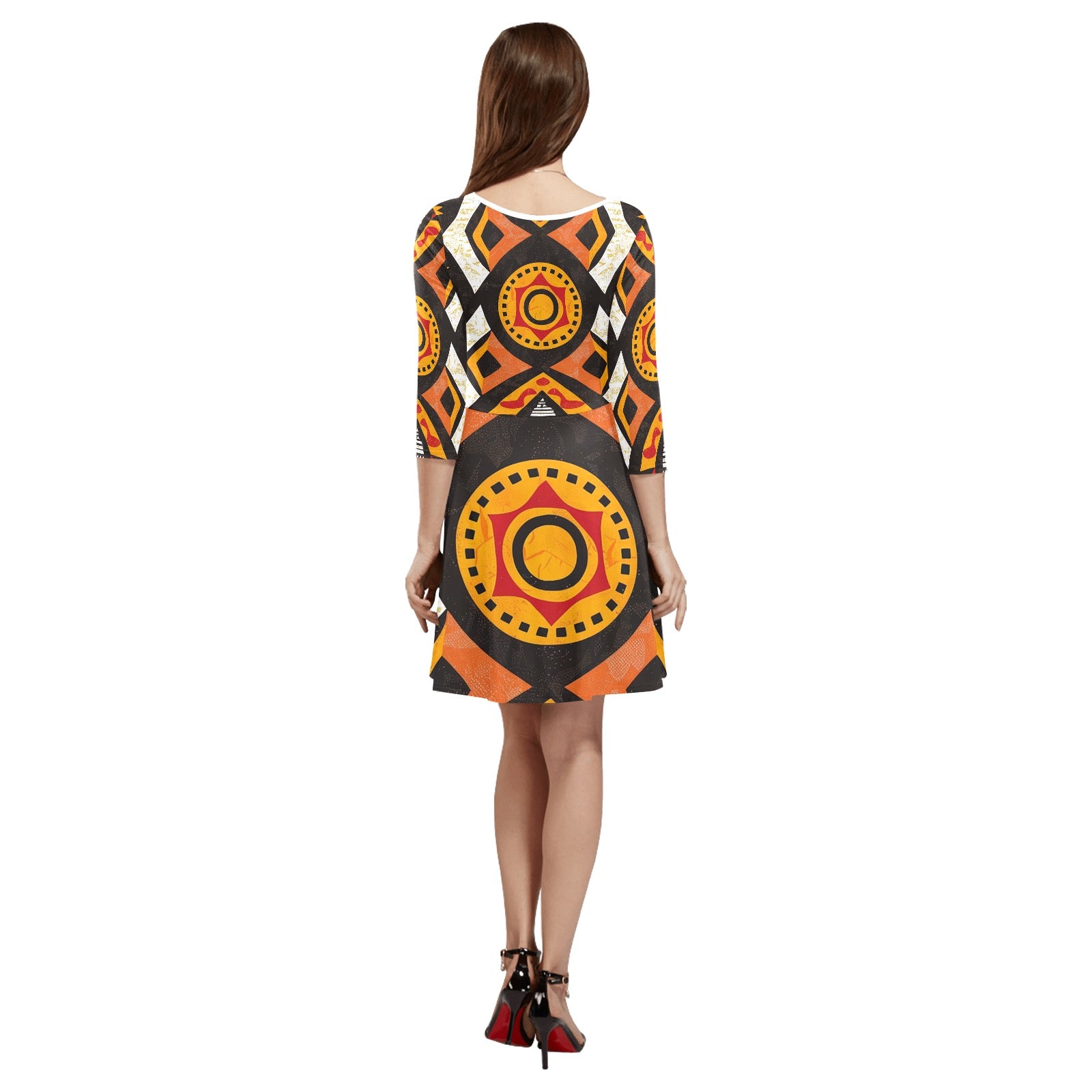 Women's 3/4 Sleeve Round Neck Sundress(Model D23)