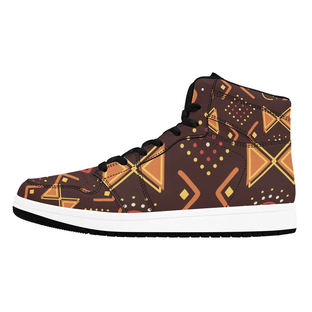 Men’s African Print High Top Sneakers – Bold Tribal Pattern Streetwear Shoes (2)