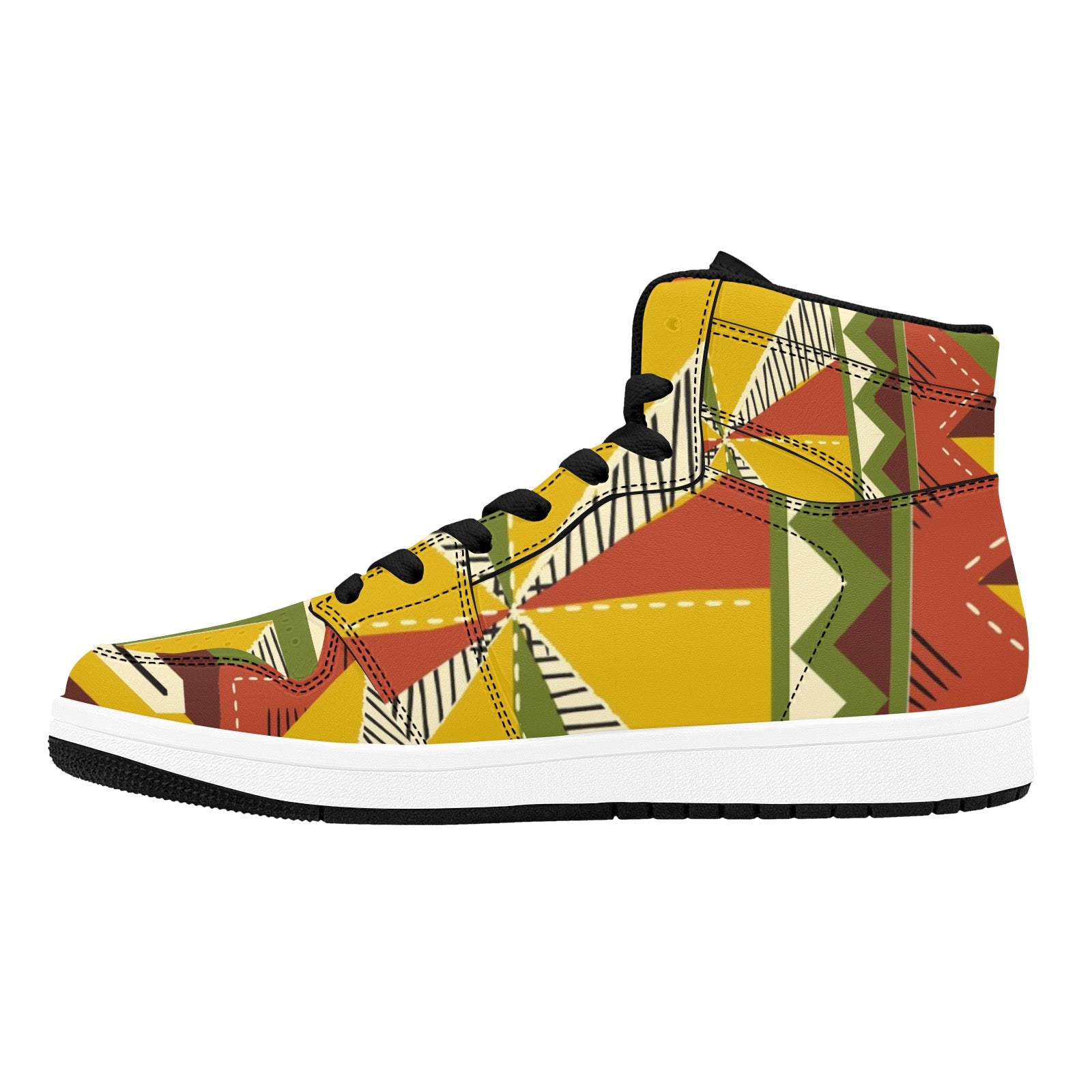 Men’s African Print High Top Sneakers – Bold Tribal Pattern Streetwear Shoes (2)