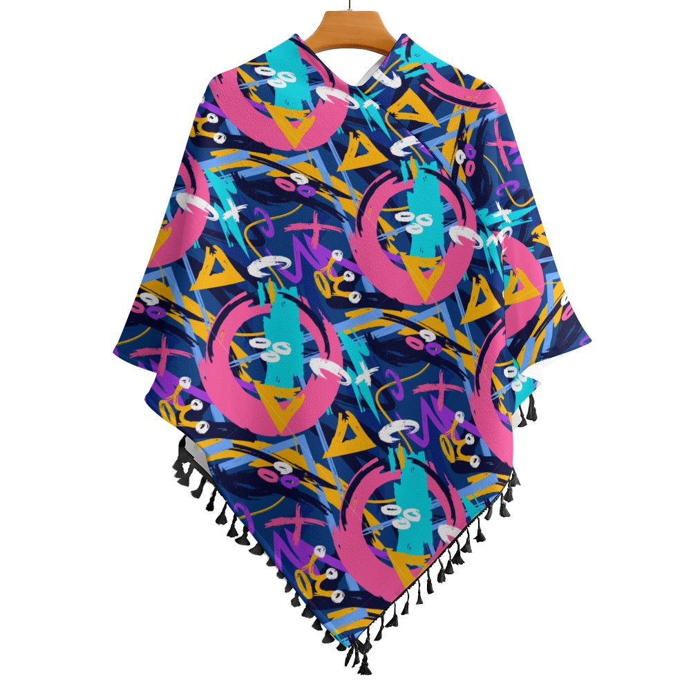 Knitted Cape With Fringed Edge