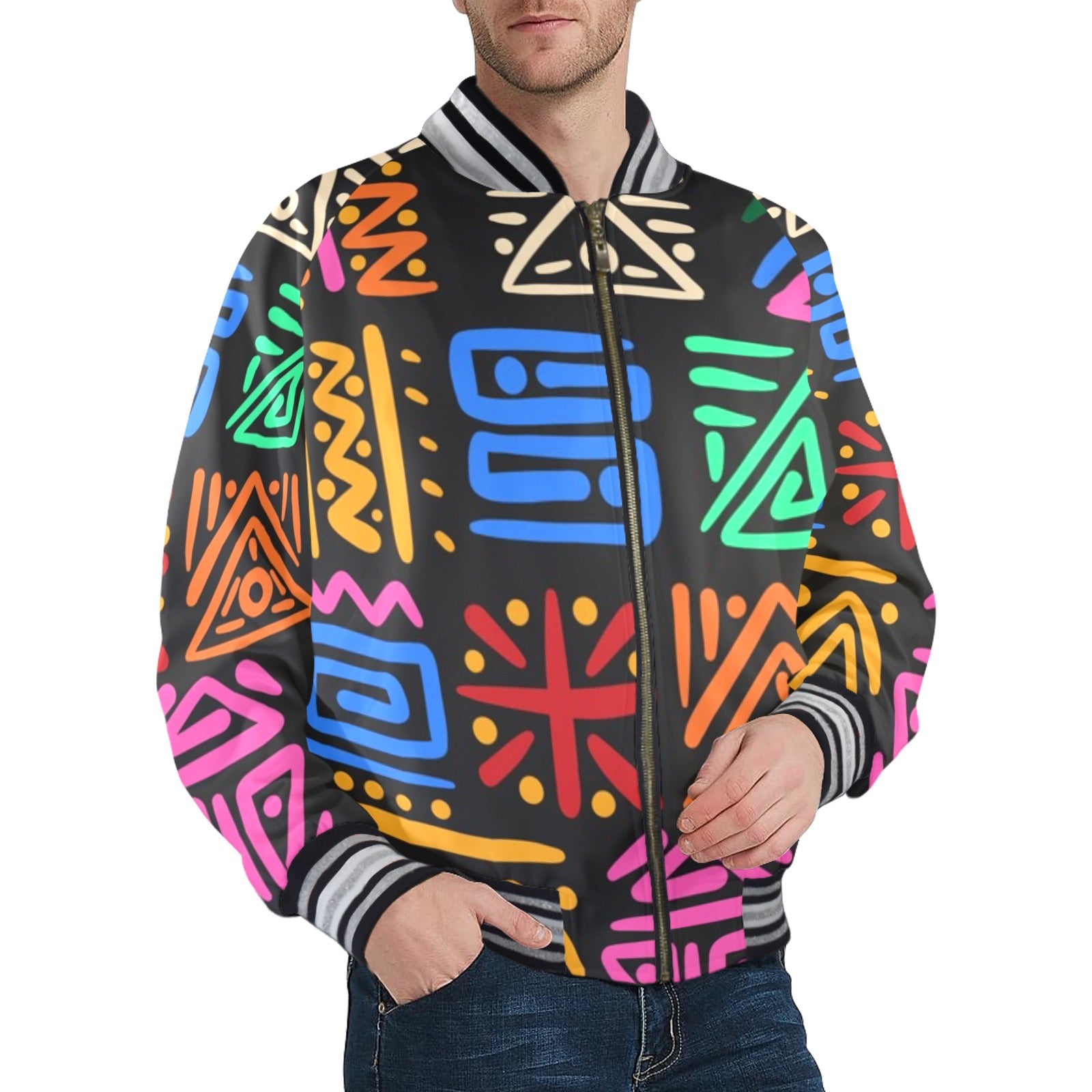 New Men's Striped Trim Bomber Jacket
