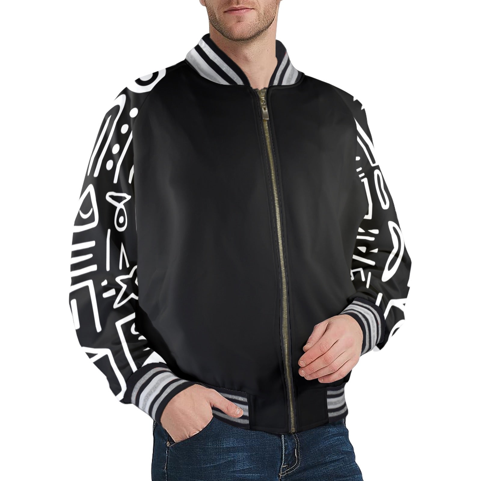 New Men's Striped Trim Bomber Jacket
