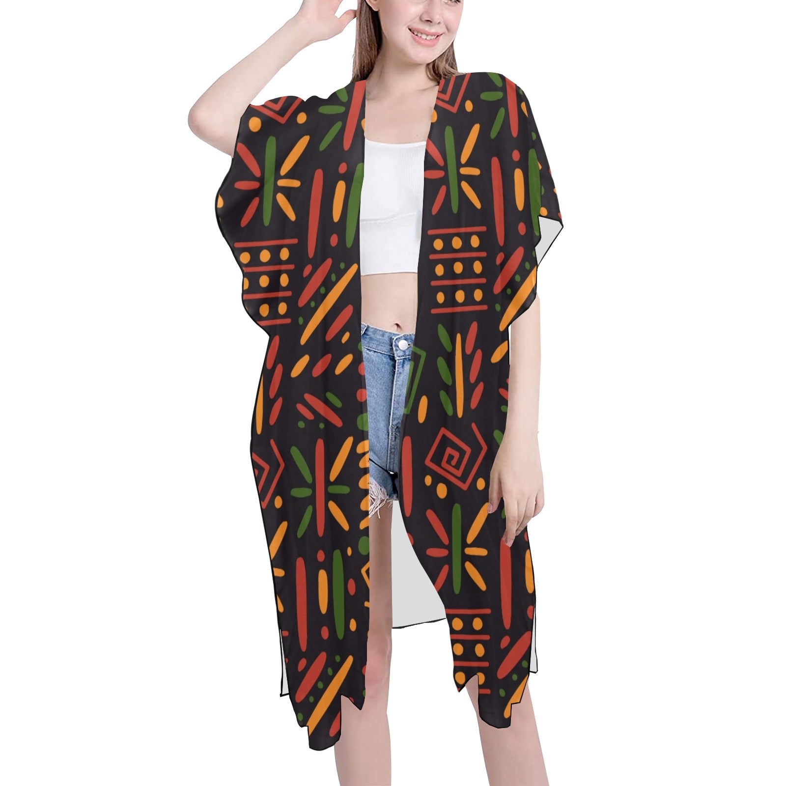 Mid-Length Side Slits Chiffon Cover Up (H50)