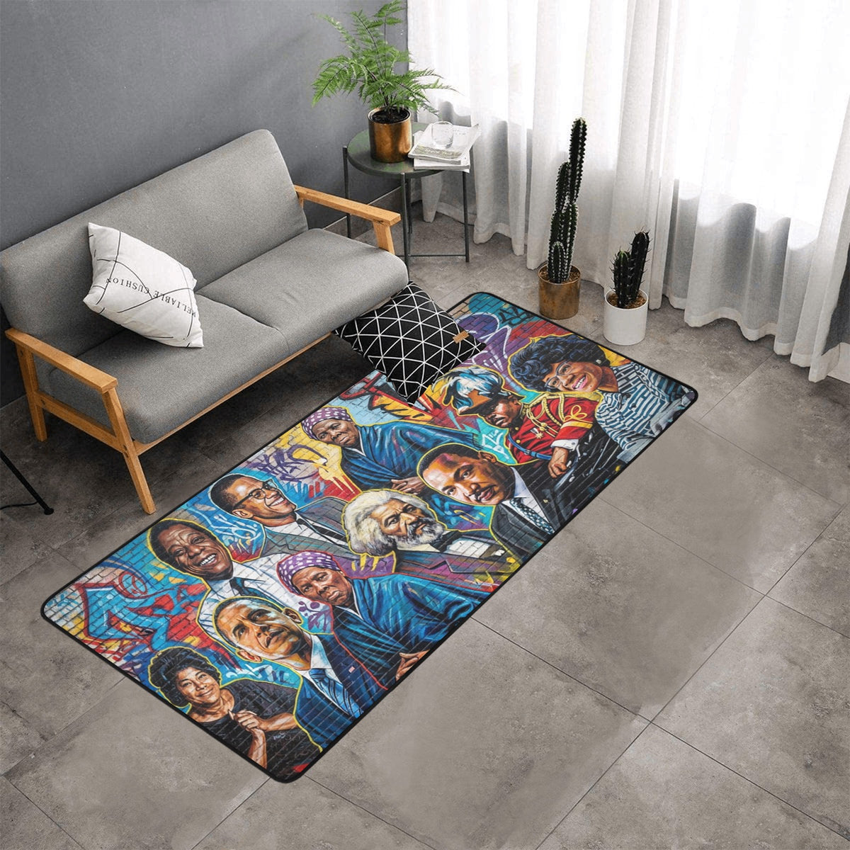 African-American Heroes Area Rug with Black Binding  7'x3'3''