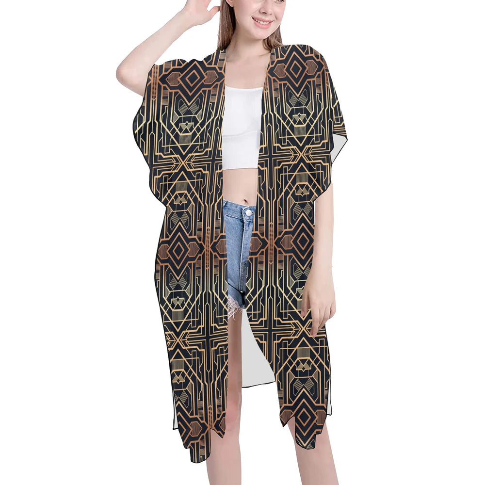 Mid-Length Side Slits Chiffon Cover Up (H50)