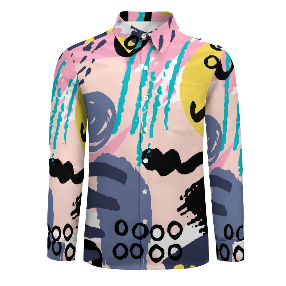 Peach Velvet Casual One Pocket Long Sleeve Shirt HPM