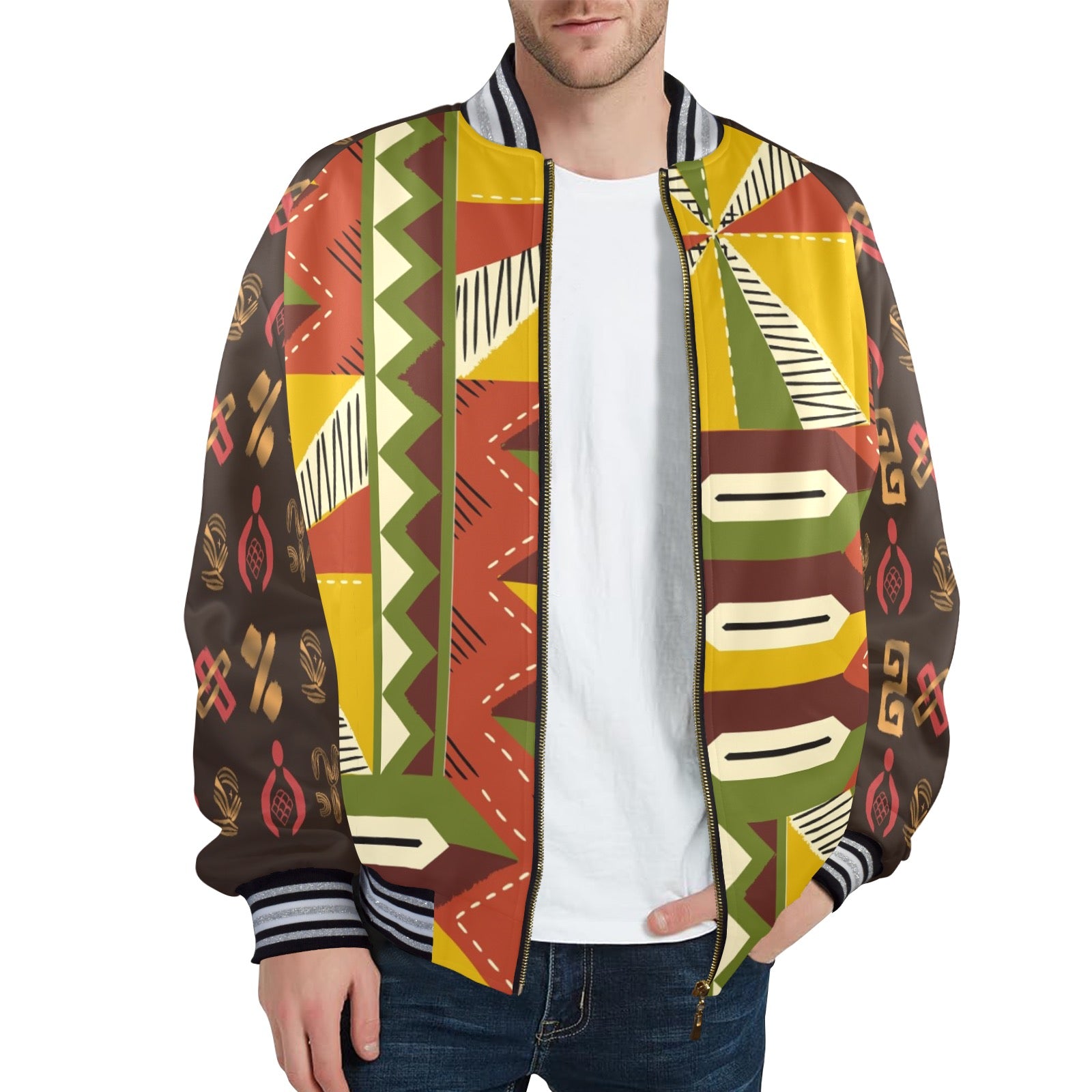 New Men's Striped Trim Bomber Jacket