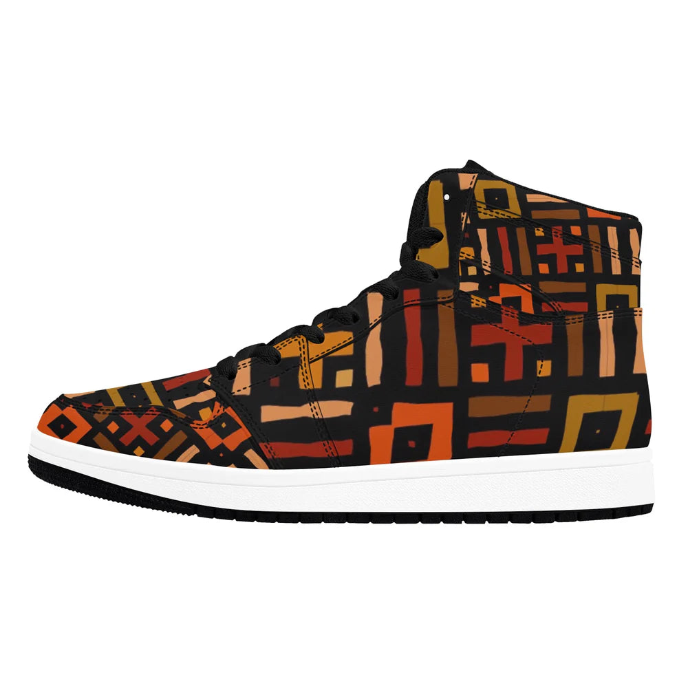 Men’s African Print High Top Sneakers – Bold Tribal Pattern Streetwear Shoes (2)