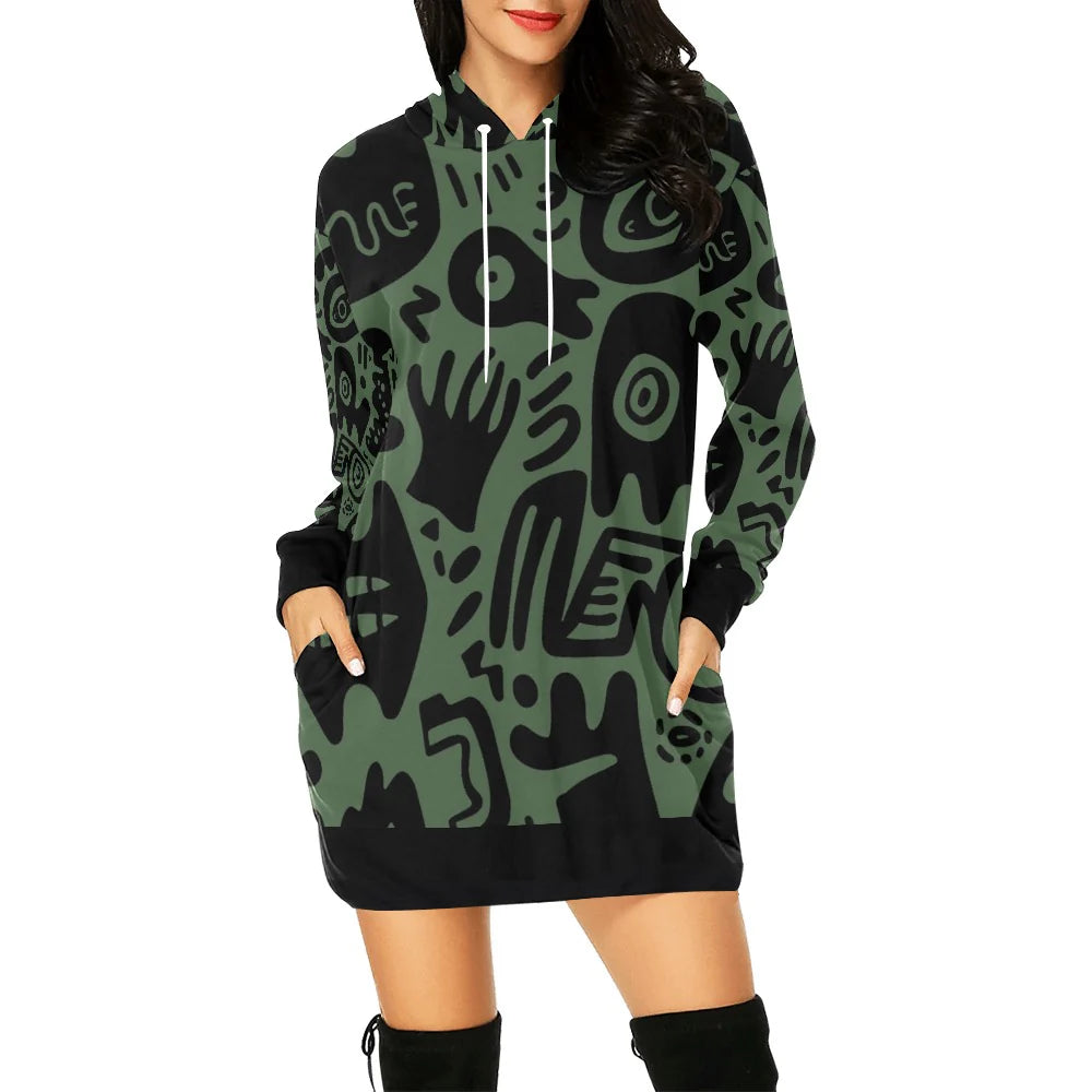 Women's All Over Print Hoodie Mini Dress (H27)