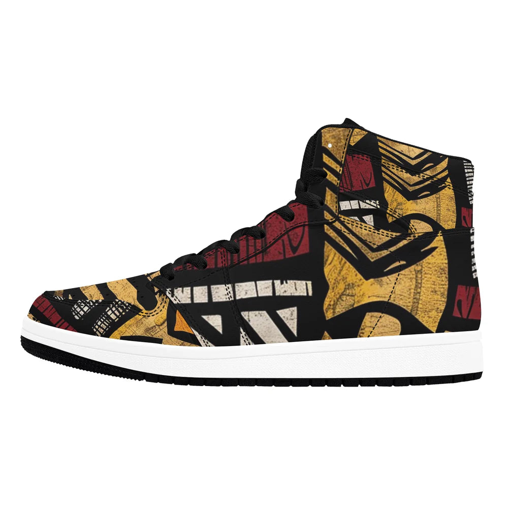 Men’s African Print High Top Sneakers – Bold Tribal Pattern Streetwear Shoes (2)