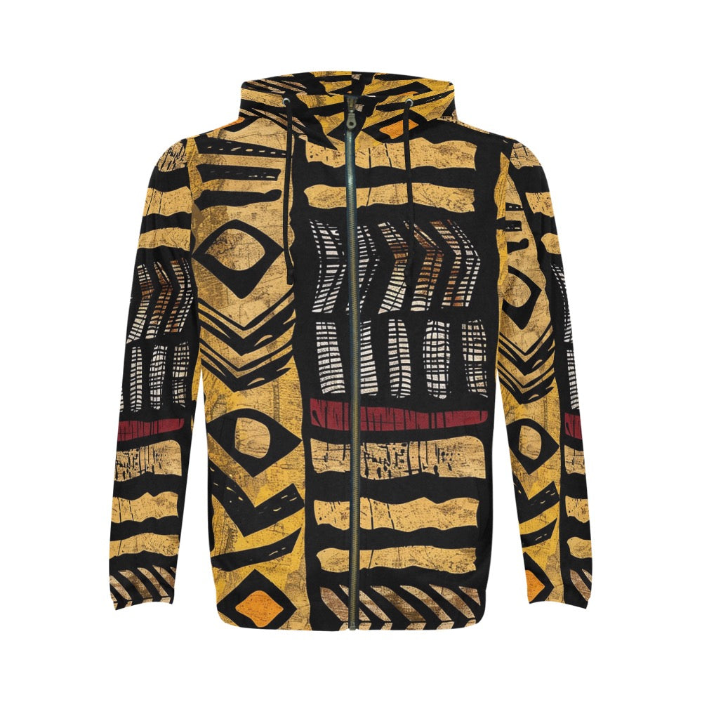 Explore the Men's Print Full Zip Hoodie, a polyester-spandex blend with cool pockets and drawstring hood. Ideal for all occasions in multiple sizes.