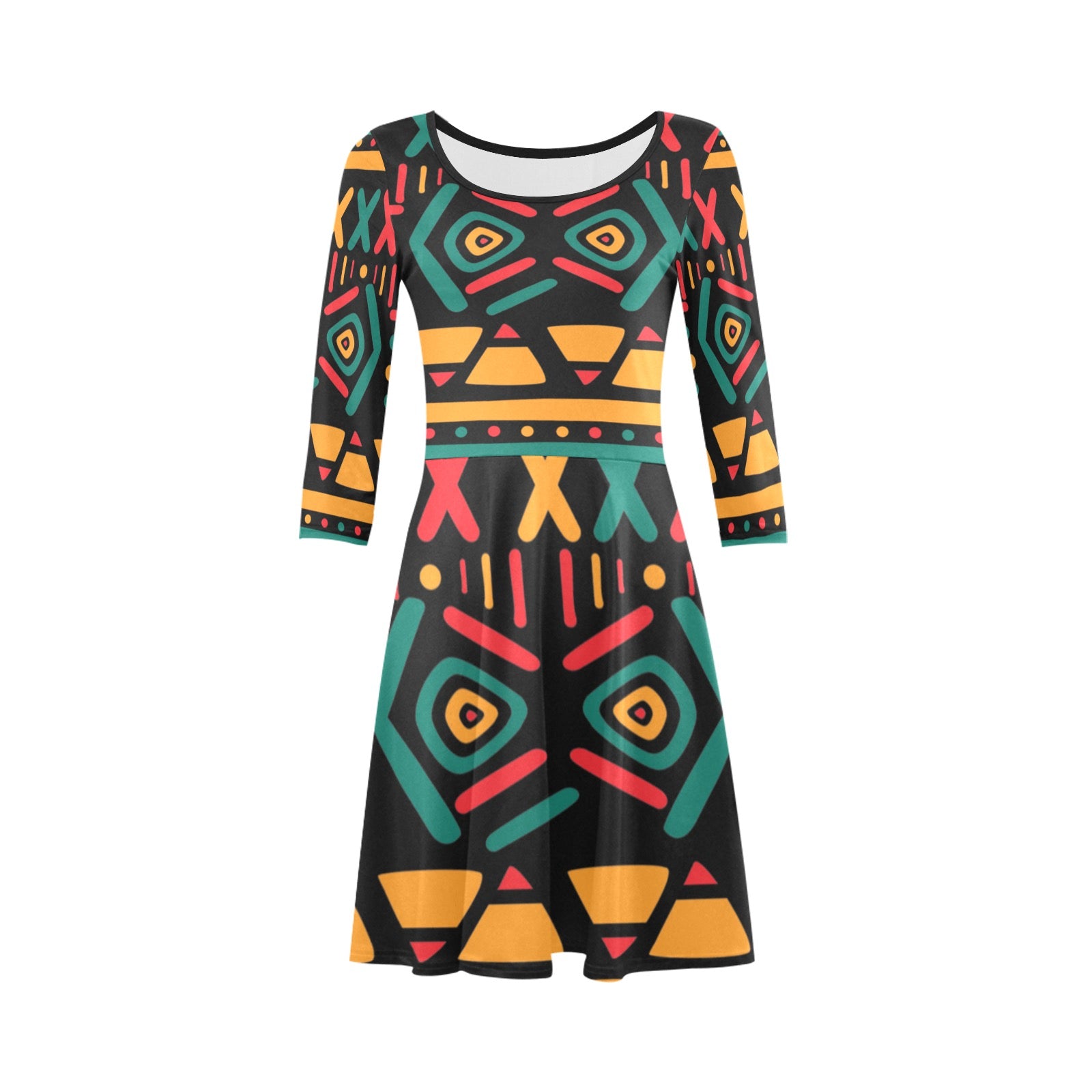 Women's 3/4 Sleeve Round Neck Sundress(Model D23)