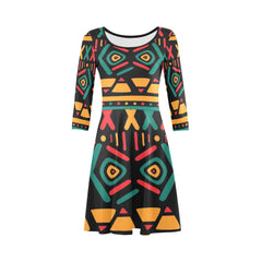 Women's 3/4 Sleeve Round Neck Sundress(Model D23)