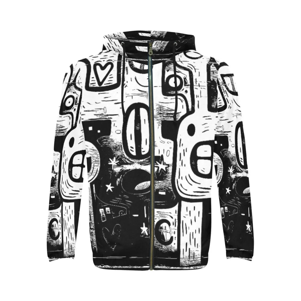 Men's All Over Print Full Zip Hoodie (Model H14)