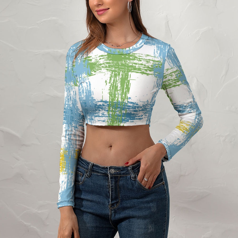 Women's Long Sleeve Round Neck Crop Top