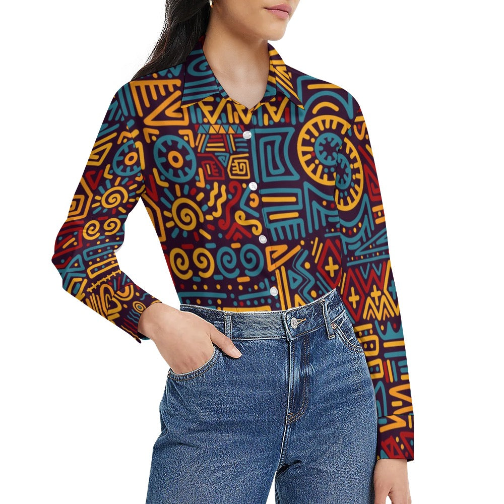 AfroCentrc Pattern  Black culture Black History Harlem Renaissance Women's long sleeved lining ( Harlem Print Magic)