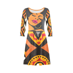 Women's 3/4 Sleeve Round Neck Sundress(Model D23)