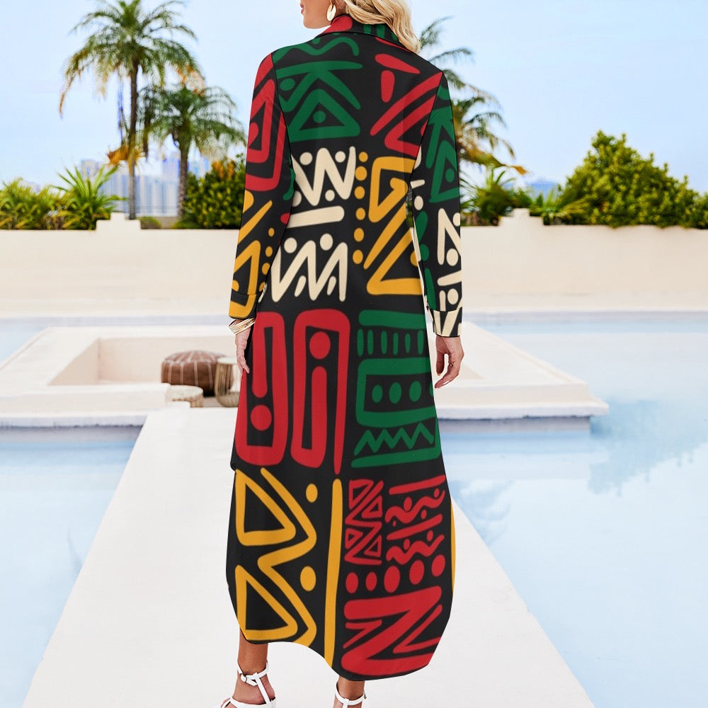 Button Neck Long Sleeve Shirt Dress