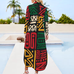 Button Neck Long Sleeve Shirt Dress