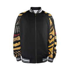 Men's Striped Trim Bomber Jacket (H21)【Type】95% Polyester and 5% spandex, for men, All-Over Printing. The neckline, cuffs and hem are available in black and red