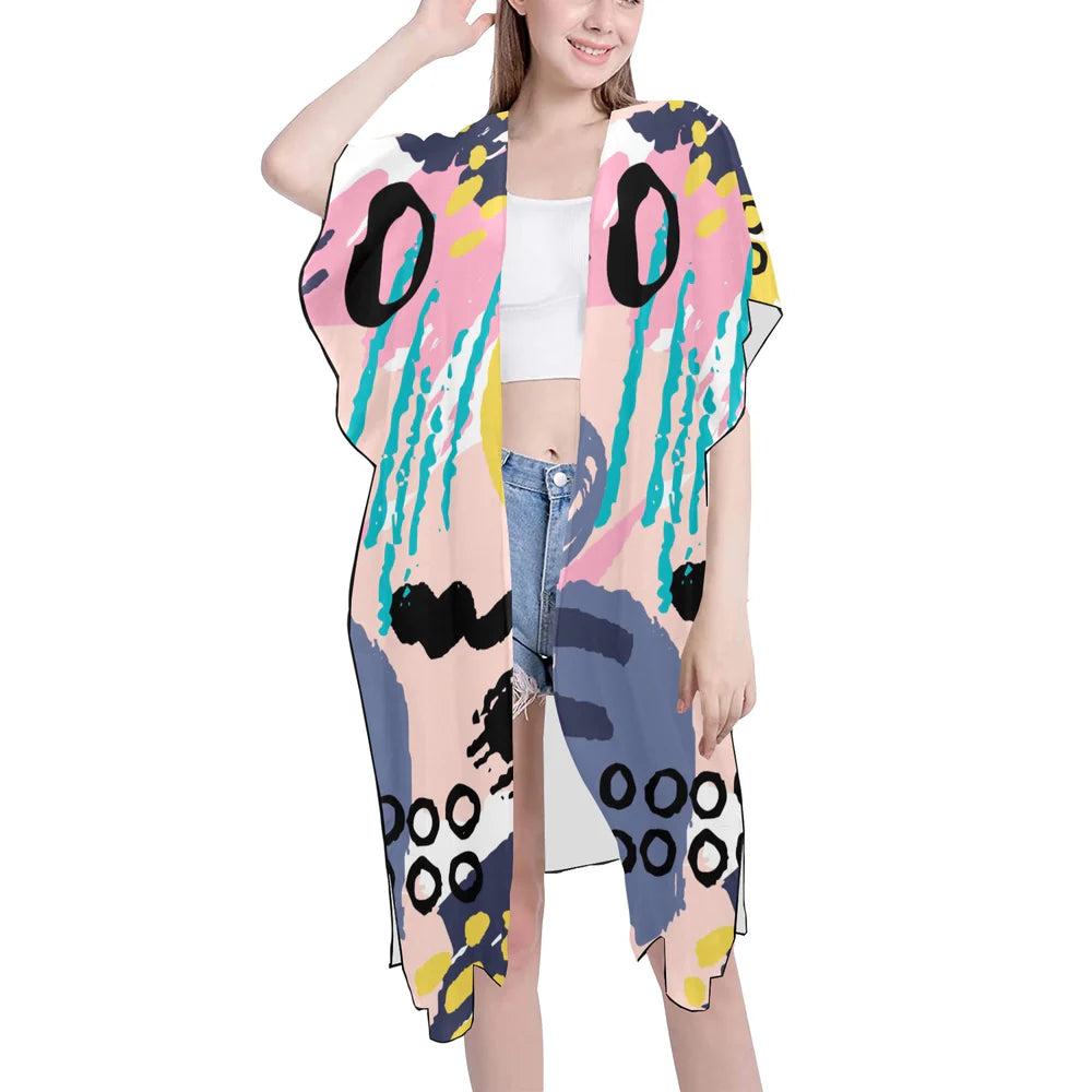 Mid-Length Side Slits Chiffon Cover Up (H50)