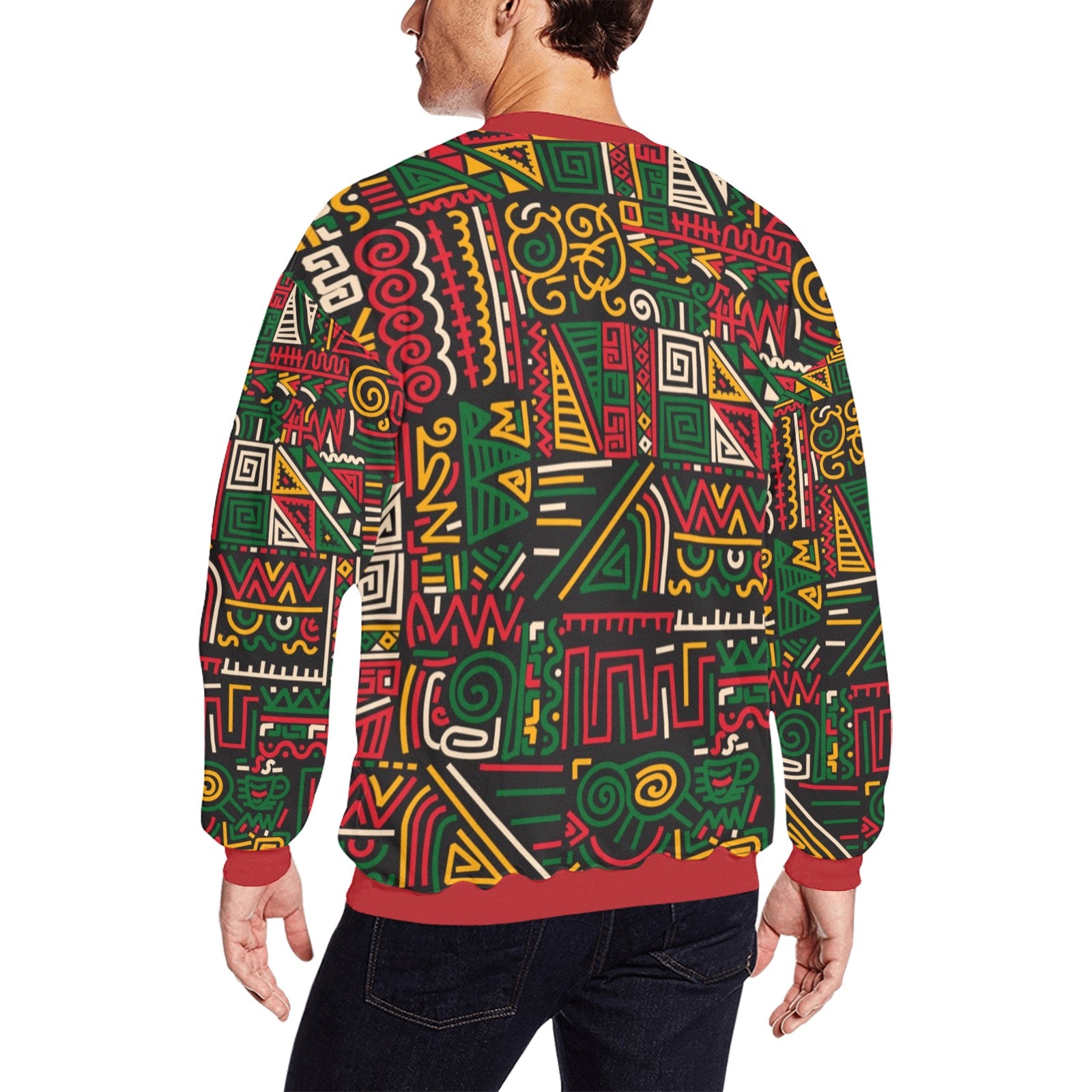 AfroCentrc Pattern  Black culture Black History Harlem RenaissanceMen's All Over Print Sweatshirt  ( Harlem Print Magic)