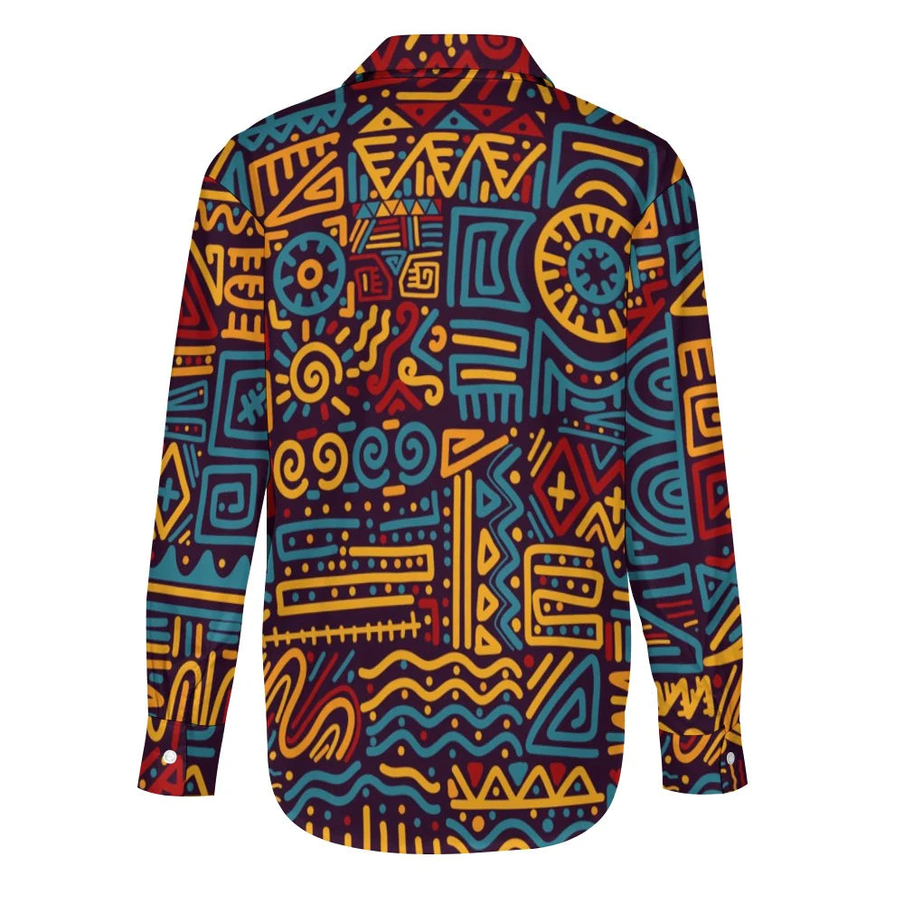 Women's Afro-Centric Black Culture Long Sleeve Button-Down Shirt