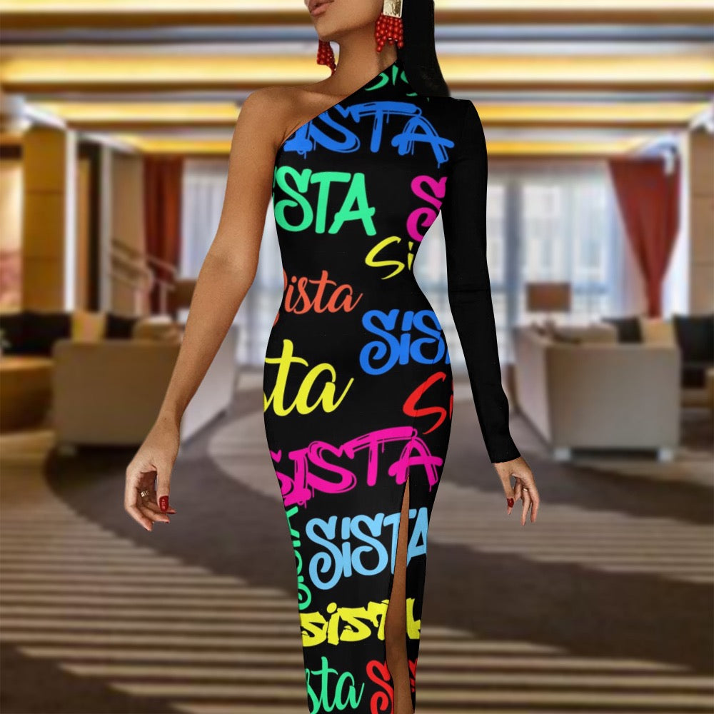 Half Sleeve Slit Dress