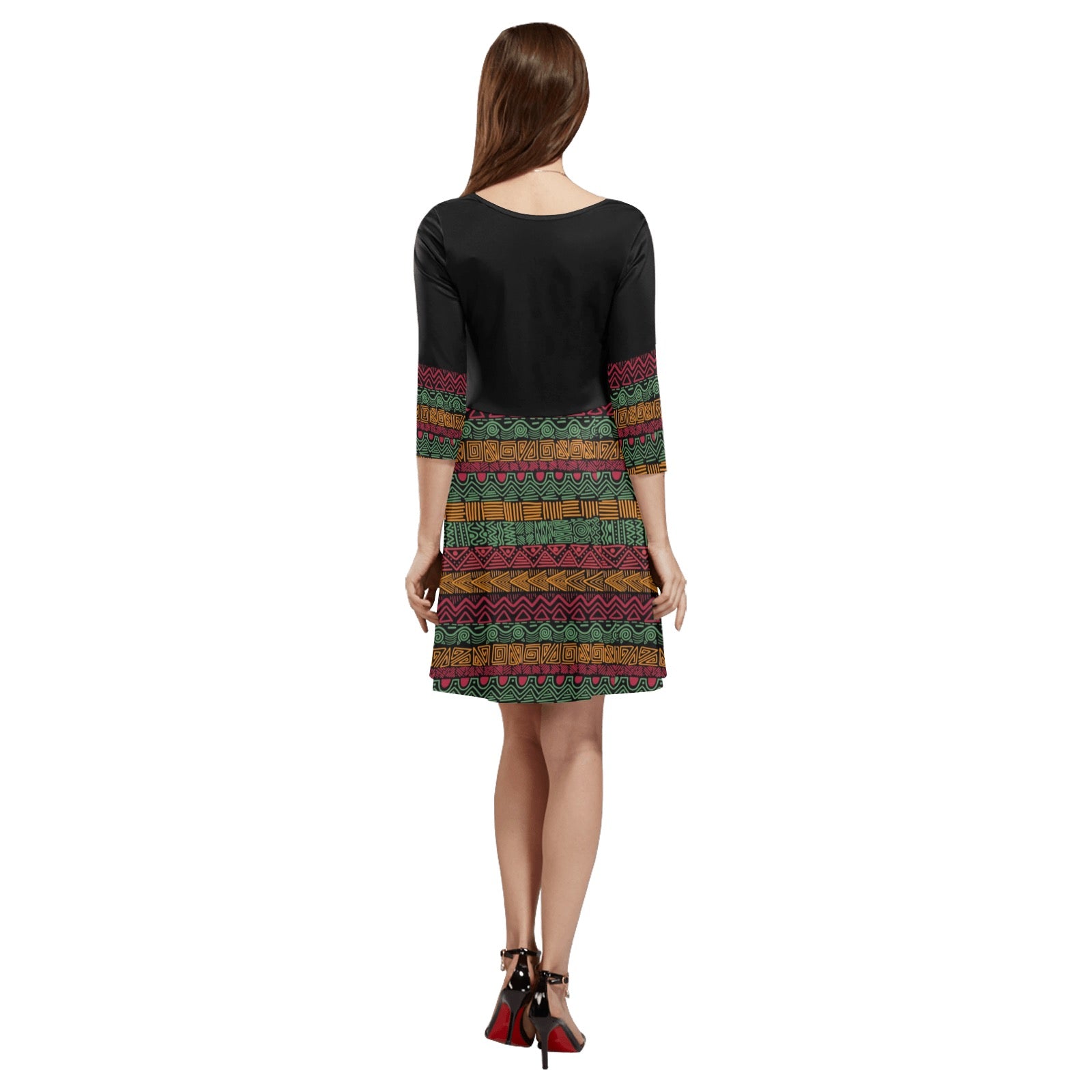 Women's 3/4 Sleeve Round Neck Sundress(Model D23)