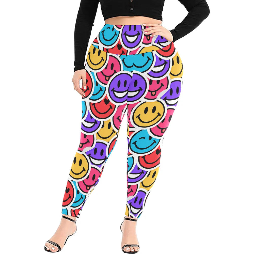 Women's Plus Size High Waist Leggings (Model L45)