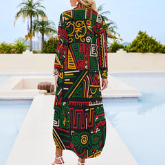 Button Neck Long Sleeve Shirt Dress