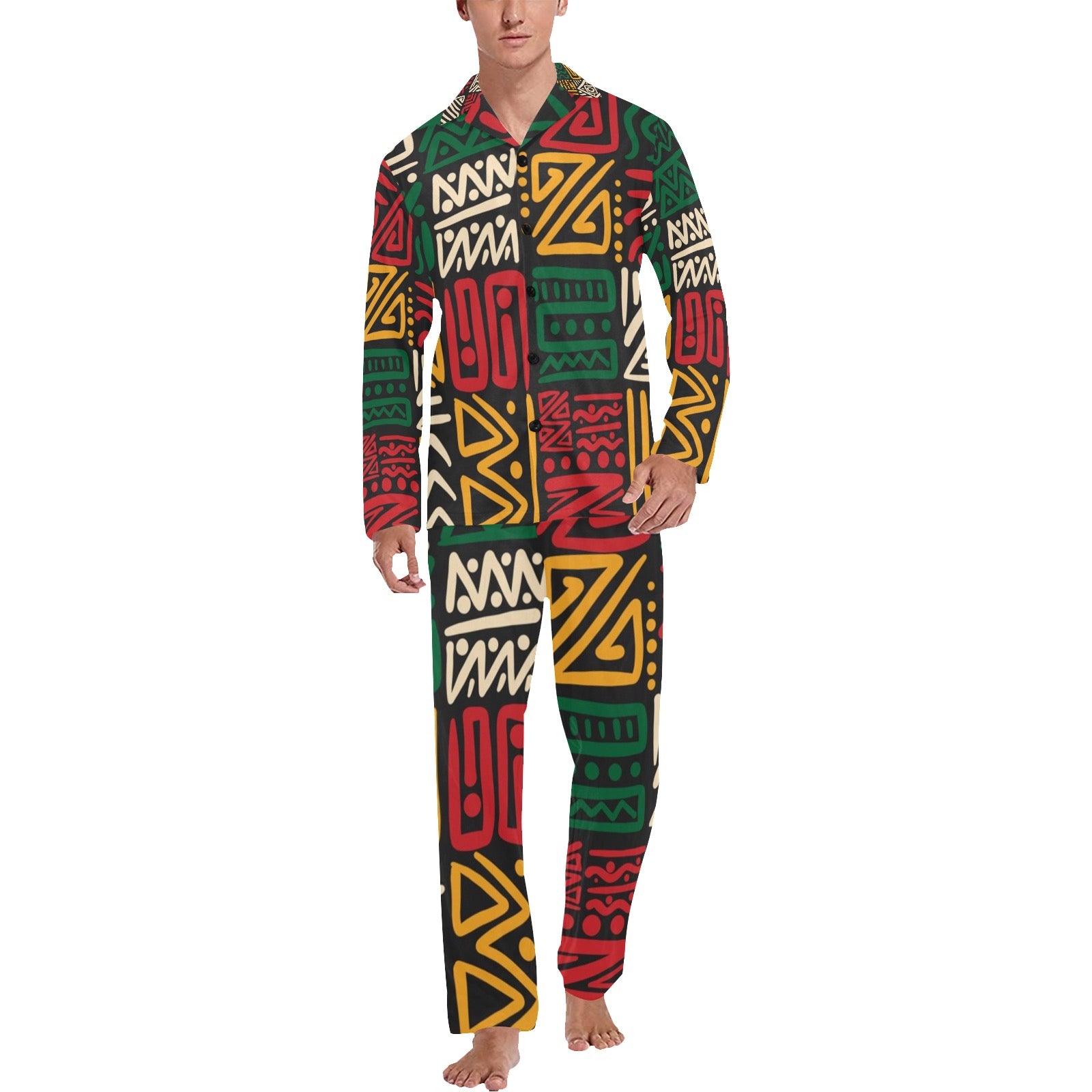 Men's V-Neck Long Pajama Set