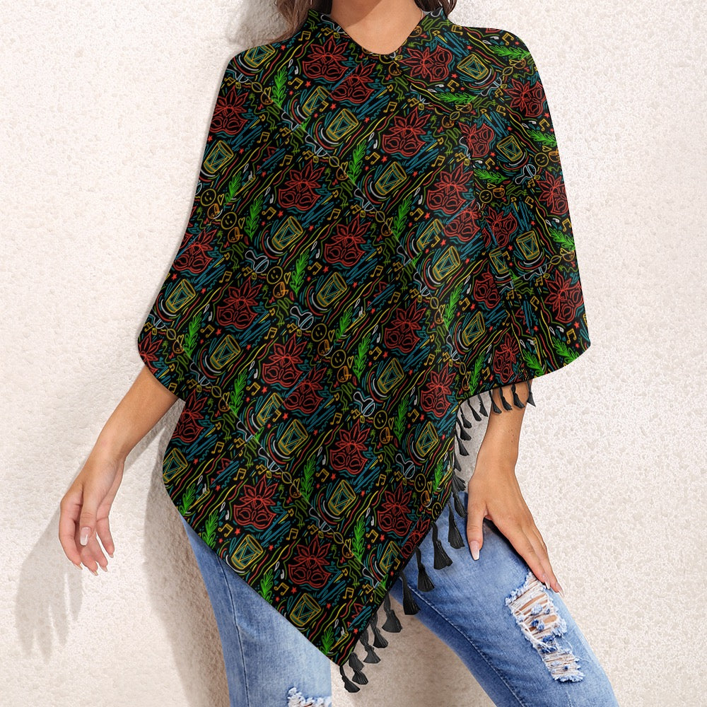 Knitted Cape With Fringed Edge