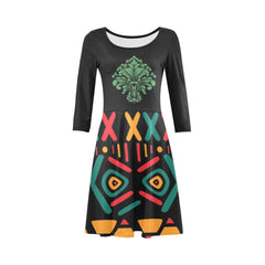 Women's 3/4 Sleeve Round Neck Sundress(Model D23)