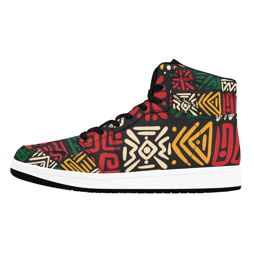 Men’s African Print High Top Sneakers – Bold Tribal Pattern Streetwear Shoes (2)