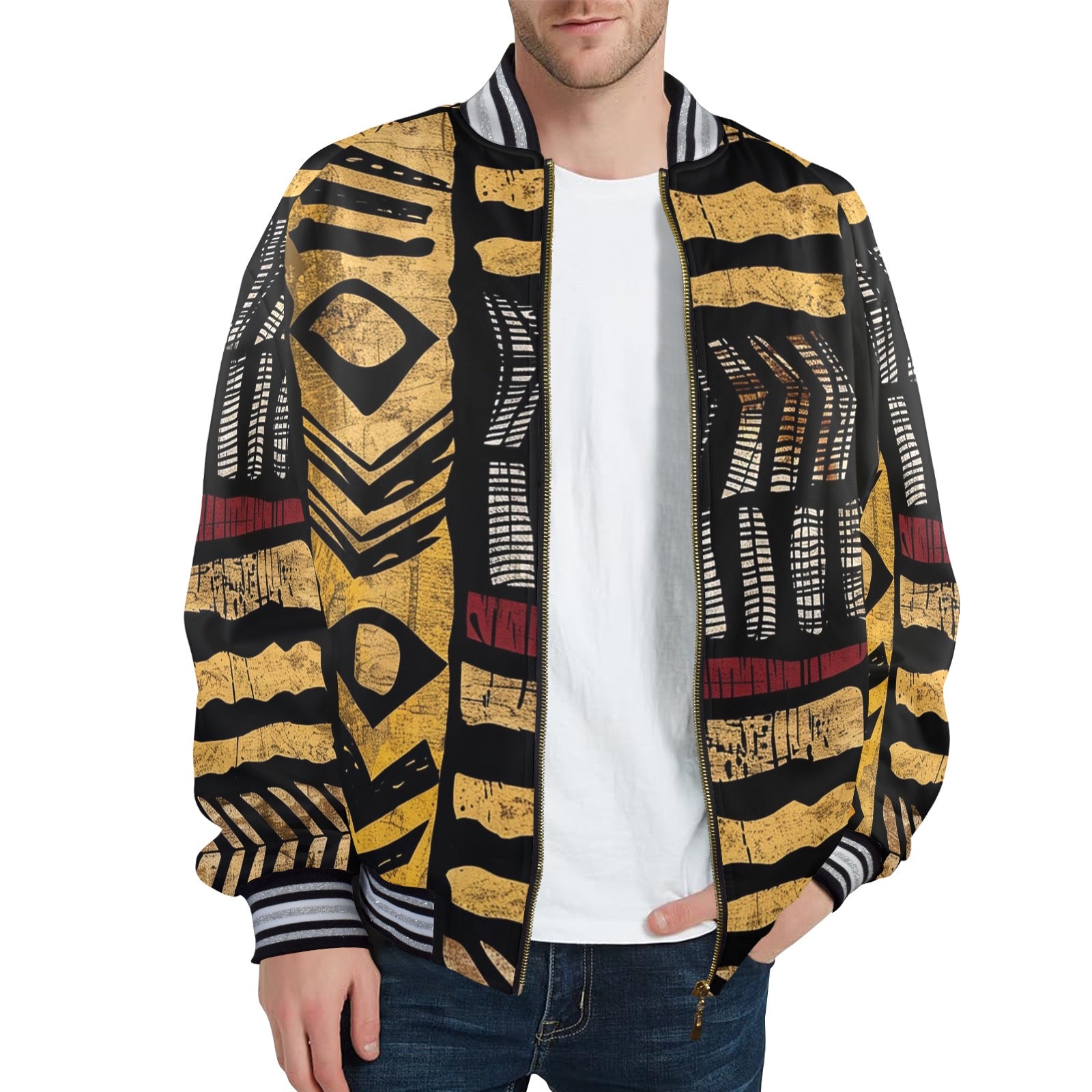 New Men's Striped Trim Bomber Jacket