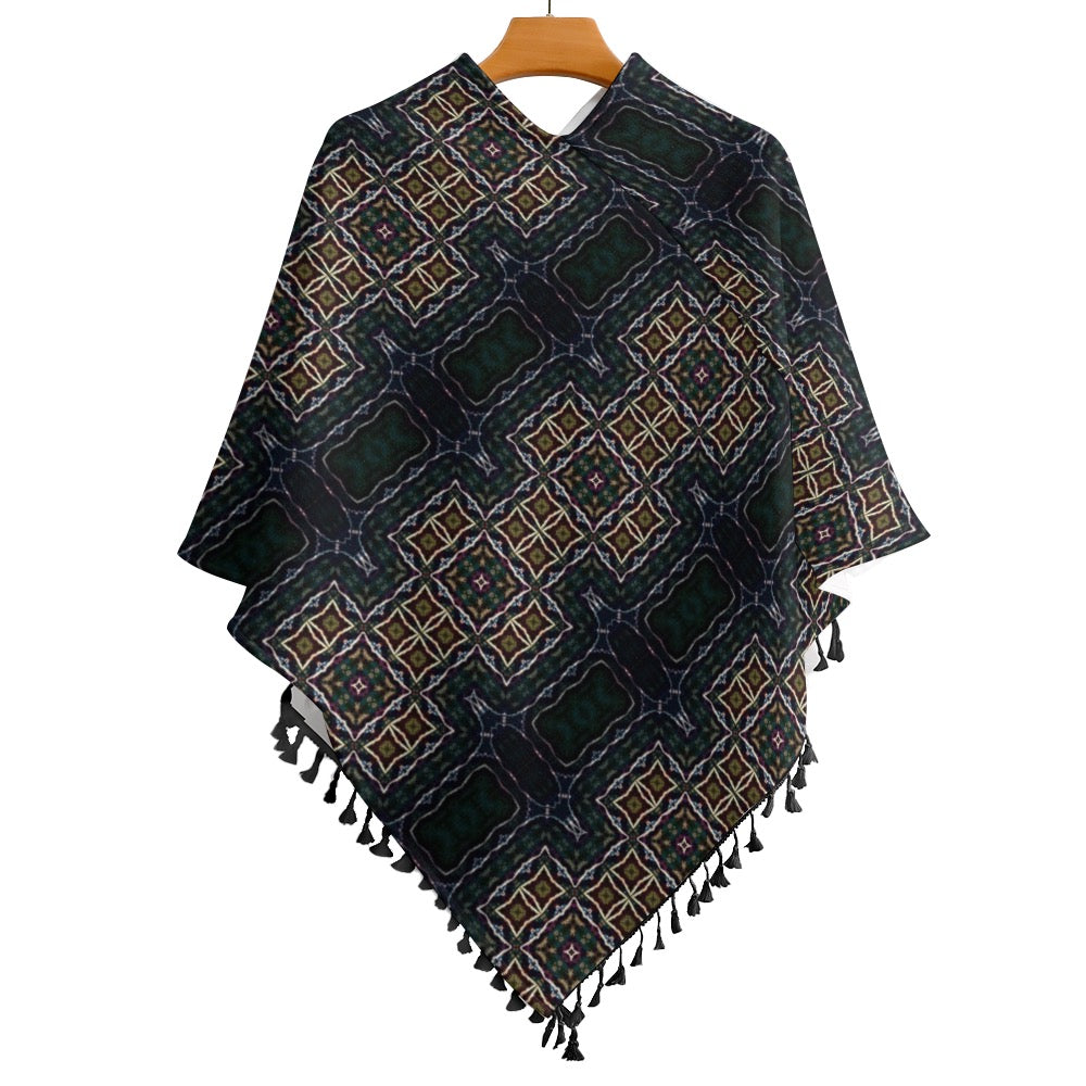 Knitted Cape With Fringed Edge