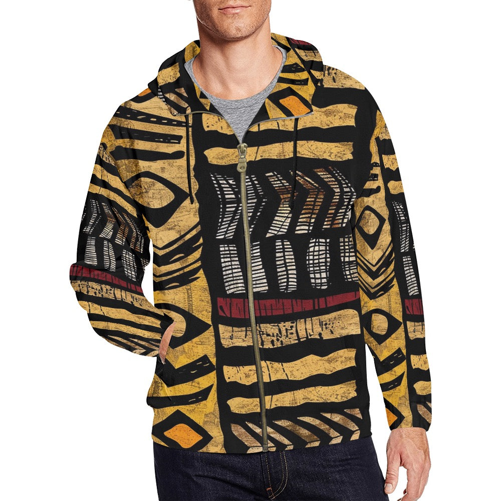 Explore the Men's Print Full Zip Hoodie, a polyester-spandex blend with cool pockets and drawstring hood. Ideal for all occasions in multiple sizes.