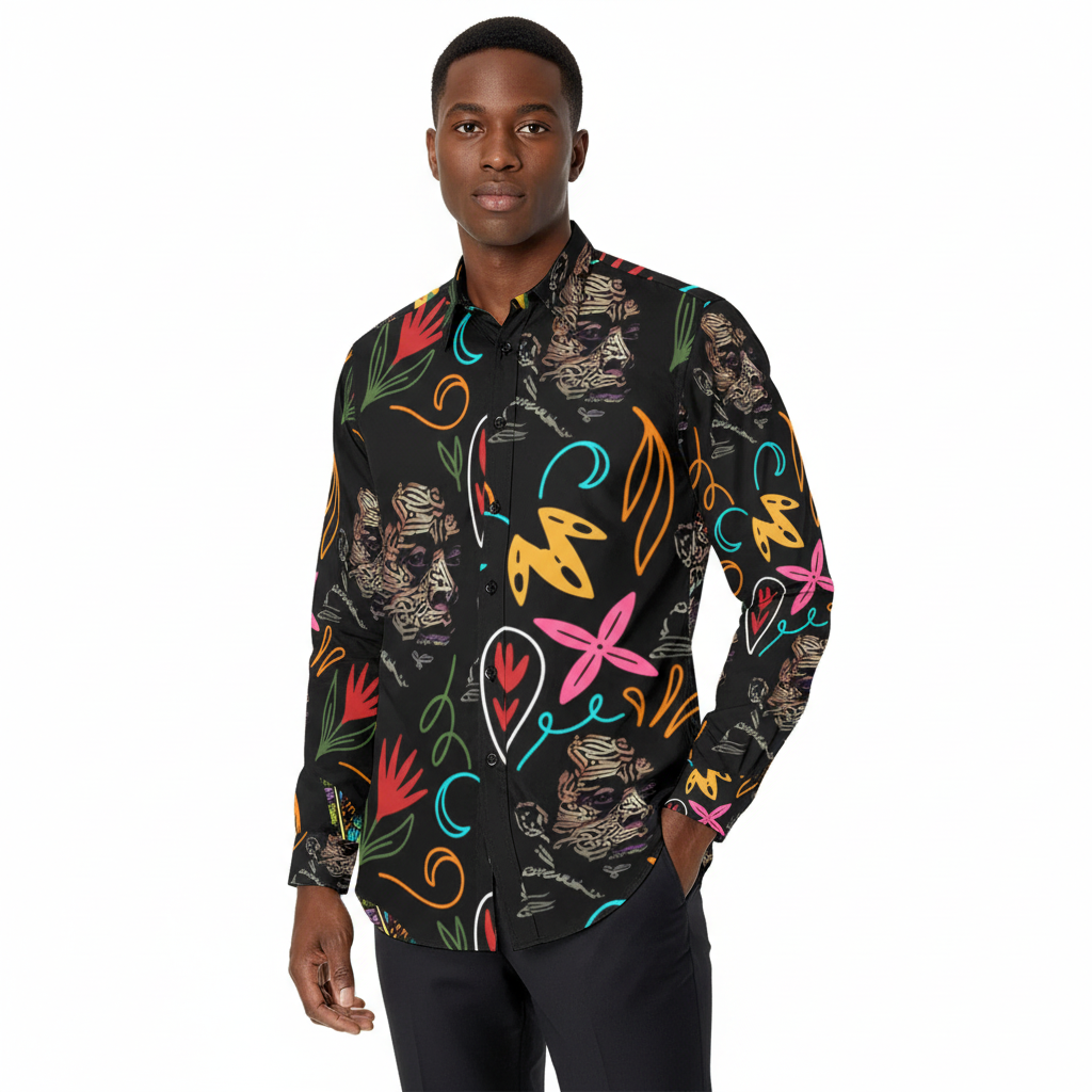 Men’s All-Over Print Button-Down Long-Sleeve Shirt (Model T61)