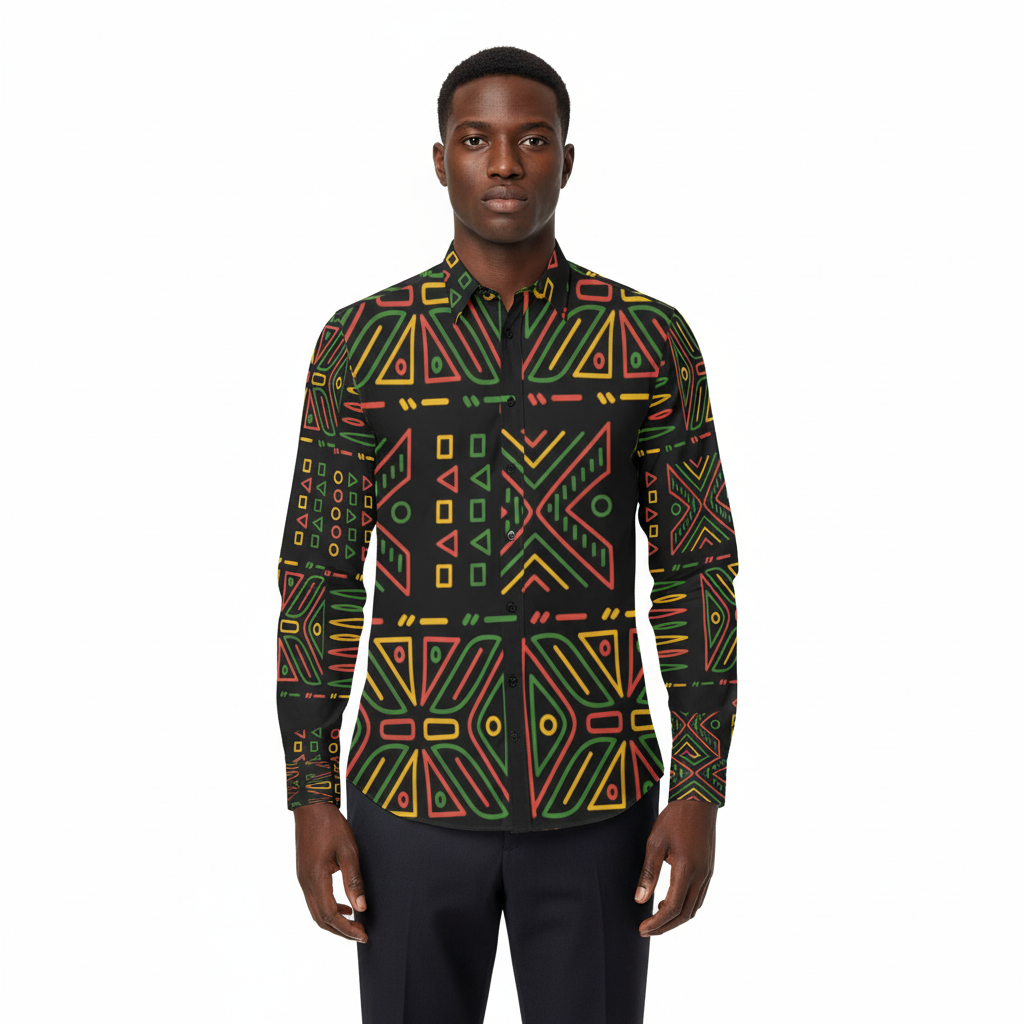 Men’s All-Over Print Button-Down Long-Sleeve Shirt (Model T61)