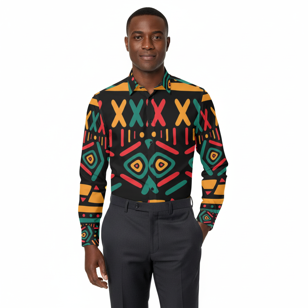 Men’s All-Over Print Button-Down Long-Sleeve Shirt (Model T61)