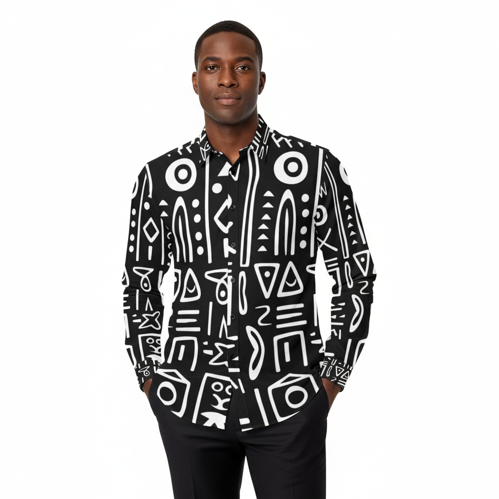 Men’s All-Over Print Button-Down Long-Sleeve Shirt (Model T61)