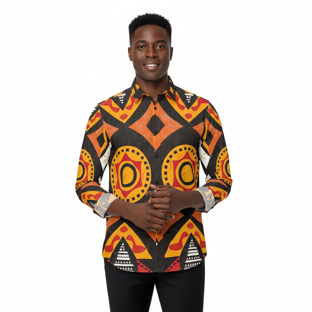 Men’s All-Over Print Button-Down Long-Sleeve Shirt (Model T61)