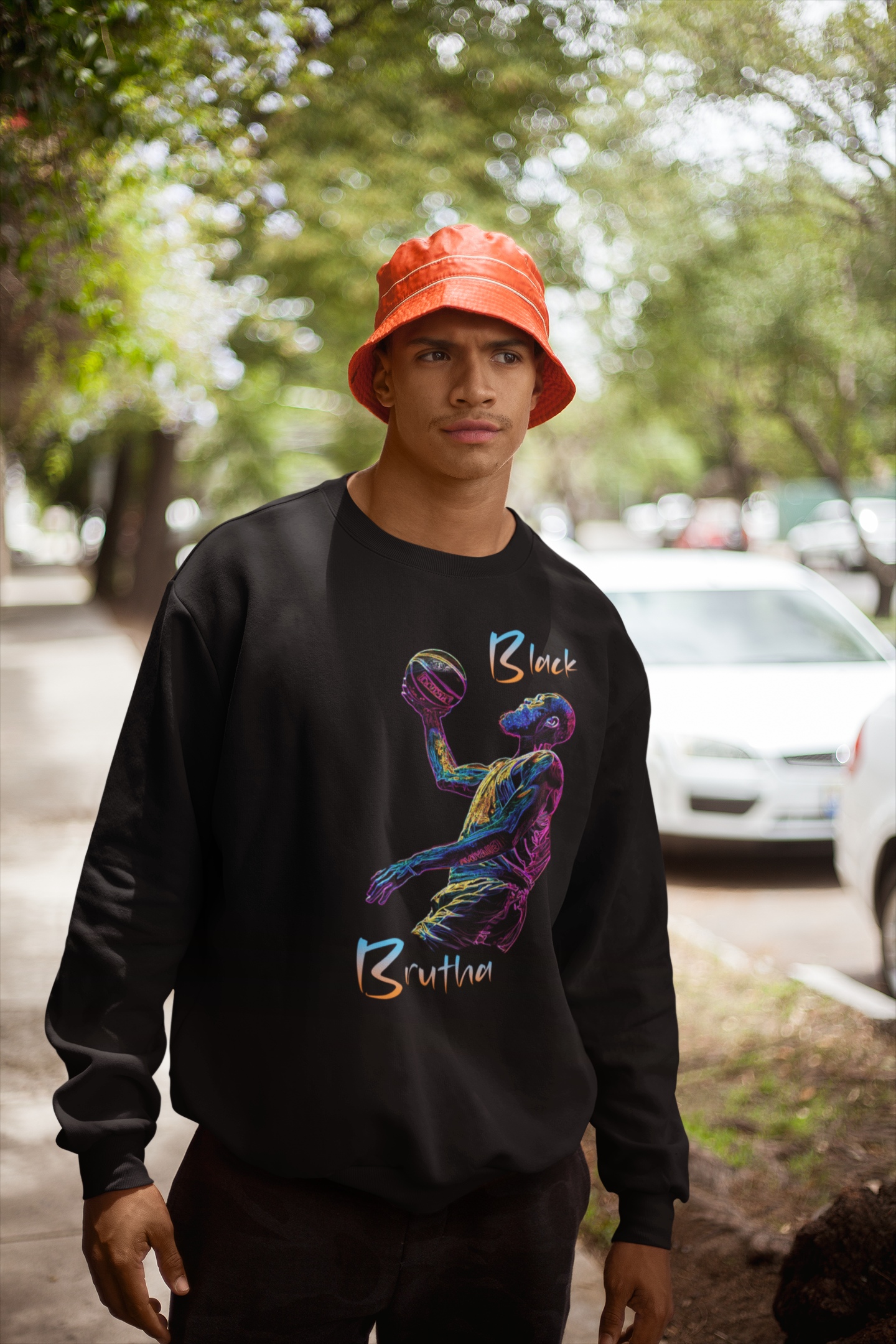 Black Brother: Basket Ball Design, Men's Crewneck Sweatshirt - Black Culture, African History