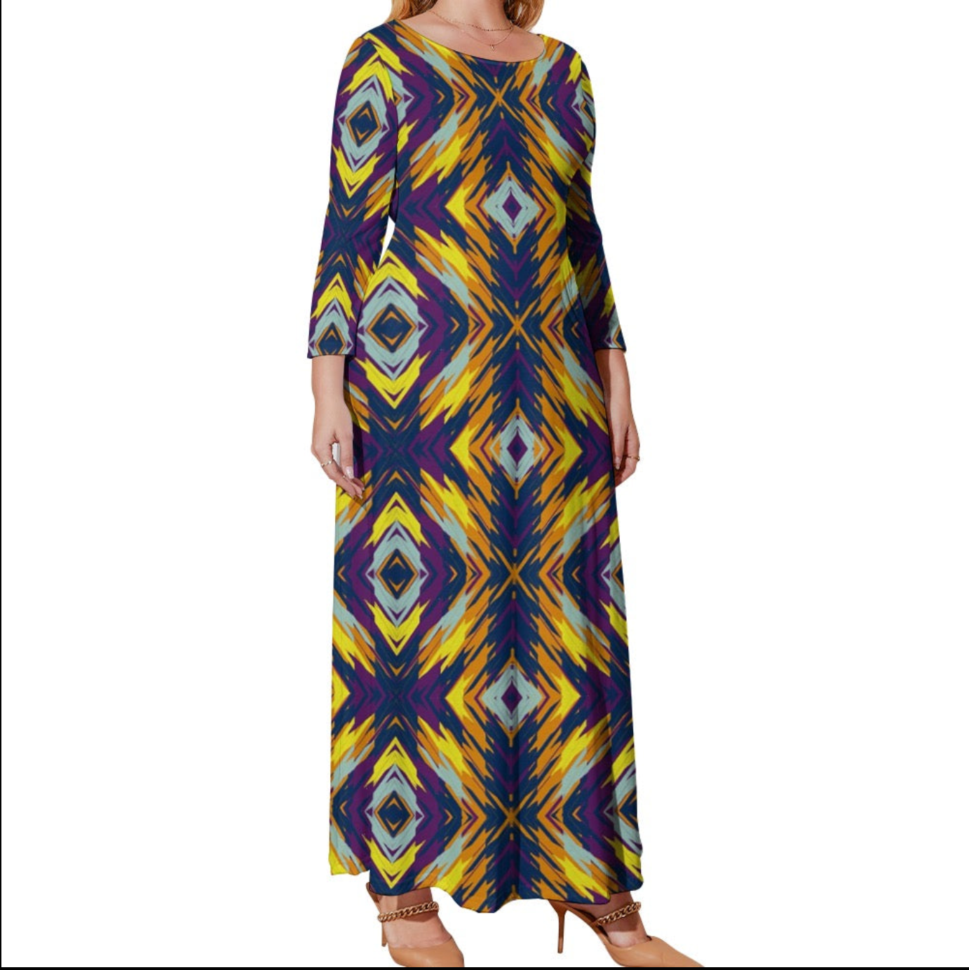 Pluss Size Loose Crew Neck Long Sleeve Dress