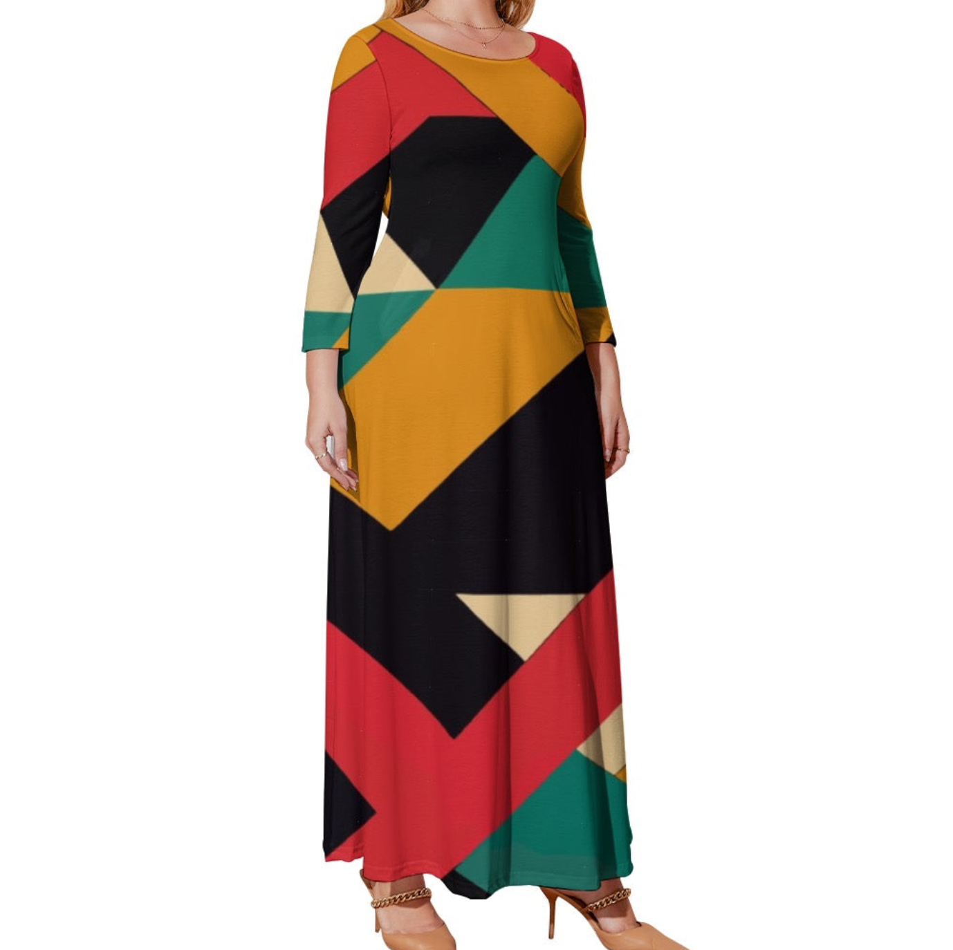 Pluss Size Loose Crew Neck Long Sleeve Dress