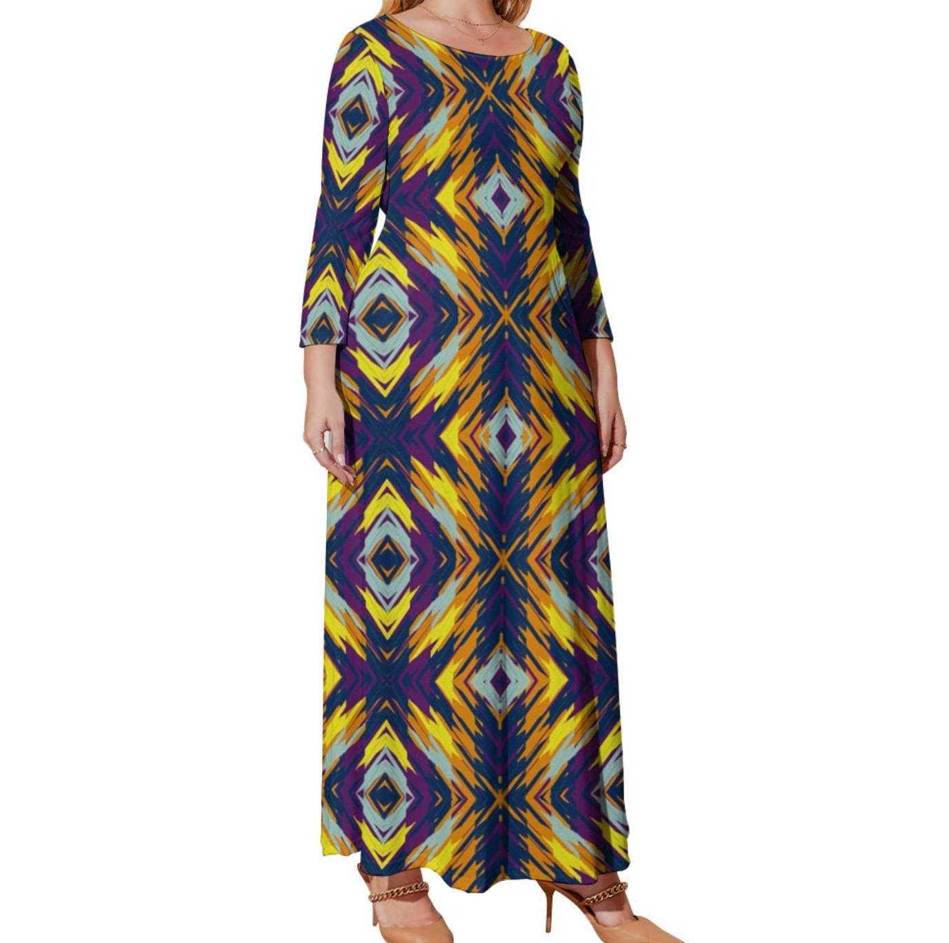 Pluss Size Loose Crew Neck Long Sleeve Dress