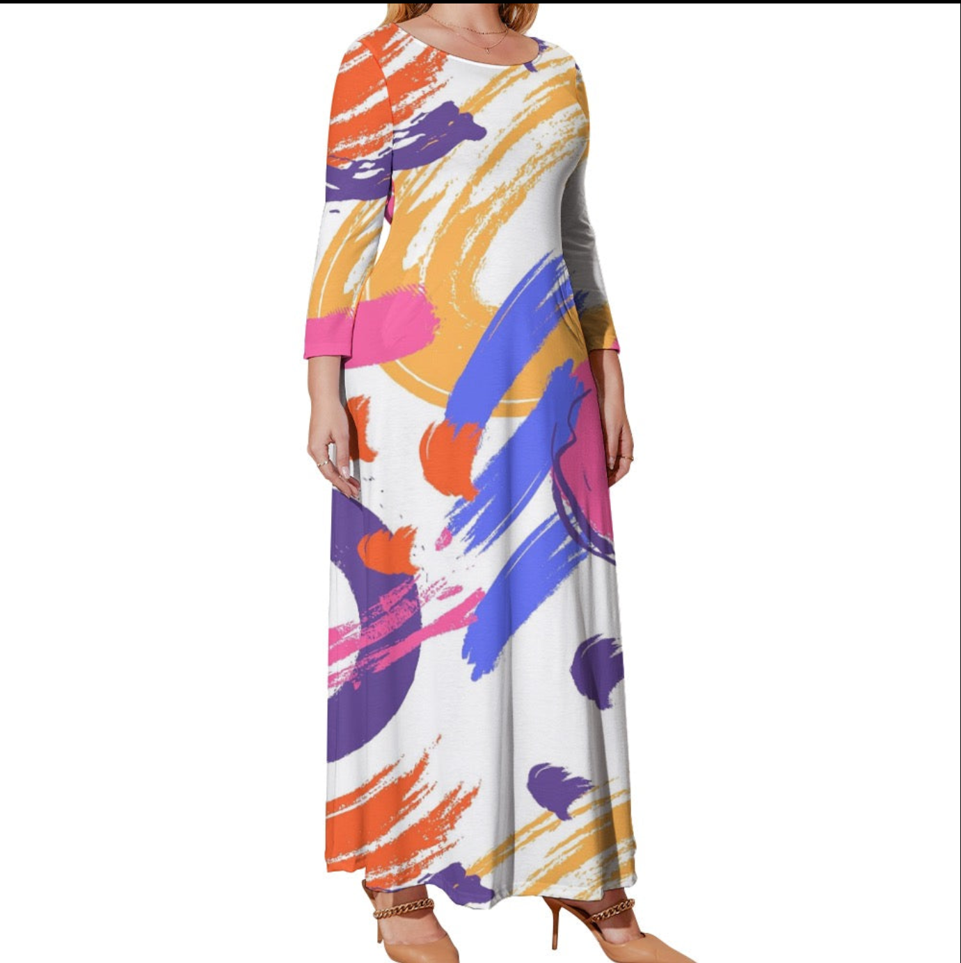 Pluss Size Loose Crew Neck Long Sleeve Dress