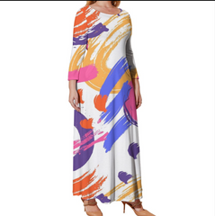 Robe ample à manches longues et col rond pour femme grande taille