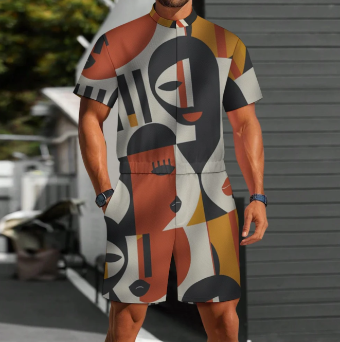 Men's one piece jumpsuit Short sleeved jumpsuit